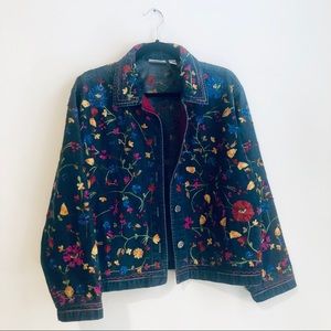 Chico’s Floral Embroidered Denim Jean Jacket